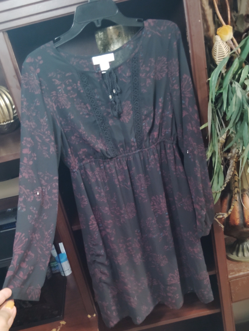 Motherhood Maternity Black Dress with Burgundy Floral Print